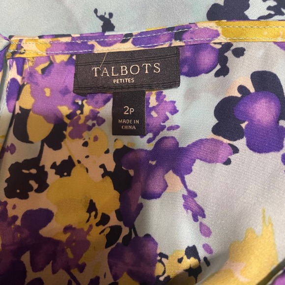 Talbots Petites Floral Print Sleeveless Blouse Casual Top Purple Yellow 2P - Picture 4 of 4
